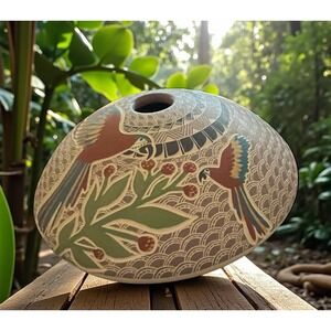 Mata Ortiz Pottery Seed Pot Janet Pedregon McCaw‎ Parrot Mexico Art Clay Ceramic